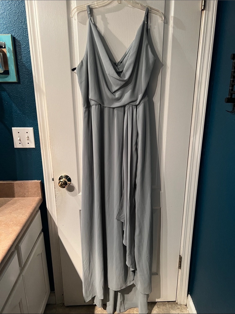 Elegant Light Sage Green Cowl Neck Maxi Dress